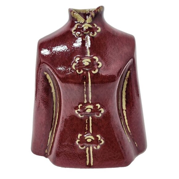Vintage Japanese Asian Jacket Large Ceramic Figural Vase Red Mid Century Modern - Picture 1 of 12